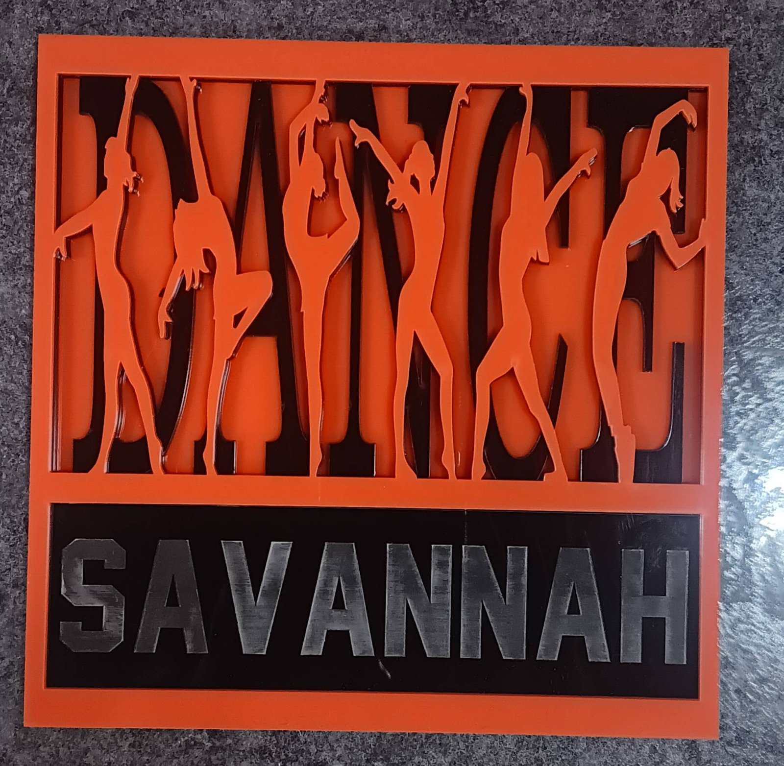 Custom laser engraved dance-themed name sign for Savannah