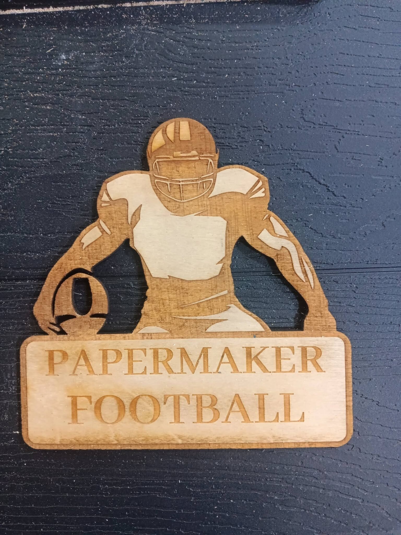Custom engraved Papermaker Football wood sign